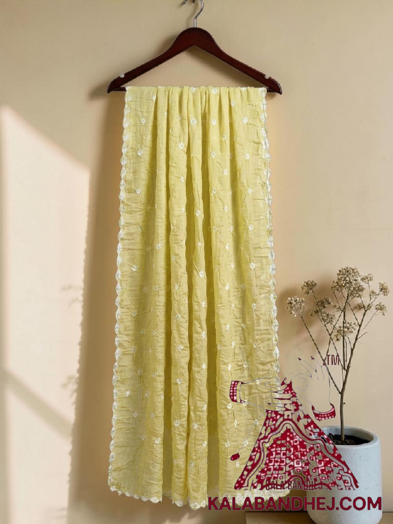 Pastel Yellow Bandhani Pure Cotton Dupatta