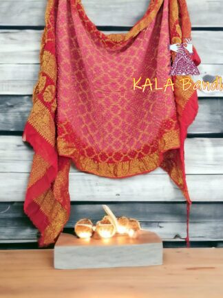 Pink Red Bandhani Banarasi Dupatta Georgette Silk