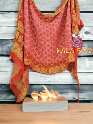 Orange Pink Bandhani Banarasi Dupatta Georgette Silk