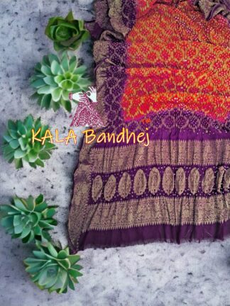 Orange Magenta Bandhani Banarasi Dupatta Georgette Silk