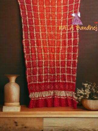 Orange Red Bandhani Gharchola Dupatta Pure GajiSilk