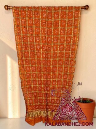 Orange Rai Bandhani Gharchola Dupatta Pure Gaji Silk
