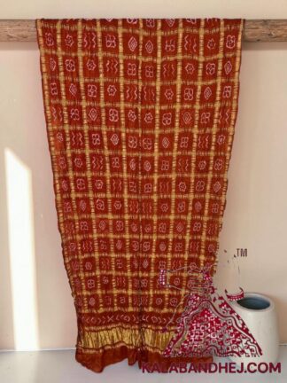 Rust Rai Bandhani Gharchola Dupatta Pure Gaji Silk