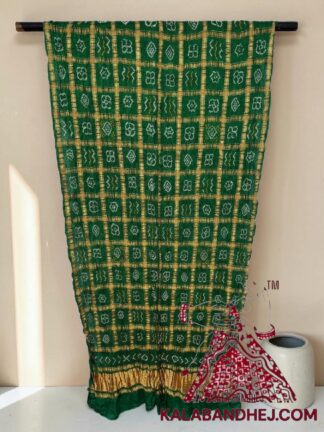 Green Rai Bandhani Gharchola Dupatta Pure Gaji Silk