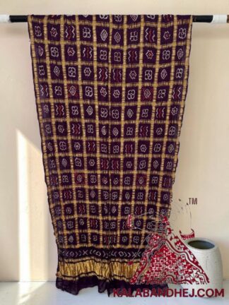 Brinjal Rai Bandhani Gharchola Dupatta Pure Gaji Silk
