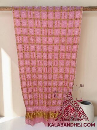 Baby Pink Rai Bandhani Gharchola Dupatta Pure Gaji Silk