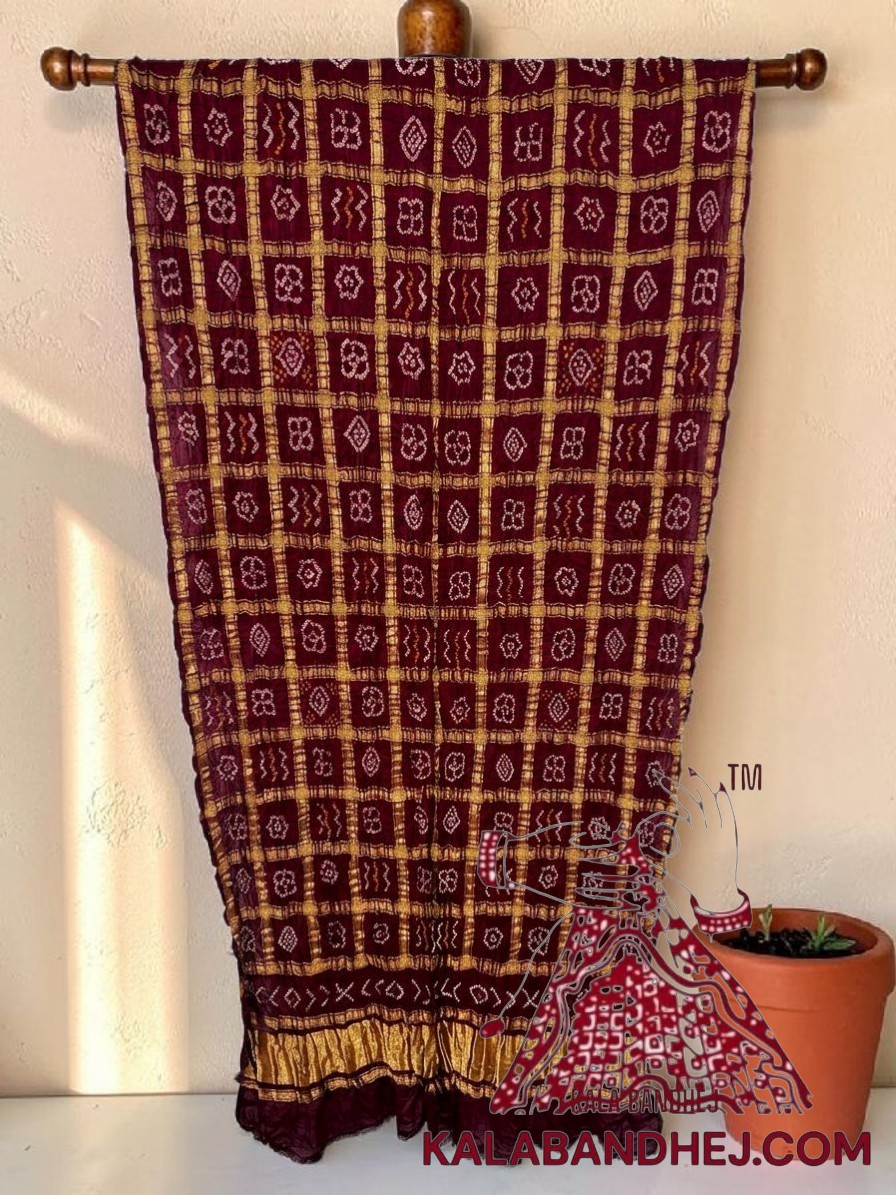 Dark Marron Rai Bandhani Gharchola Dupatta Pure Gaji Silk
