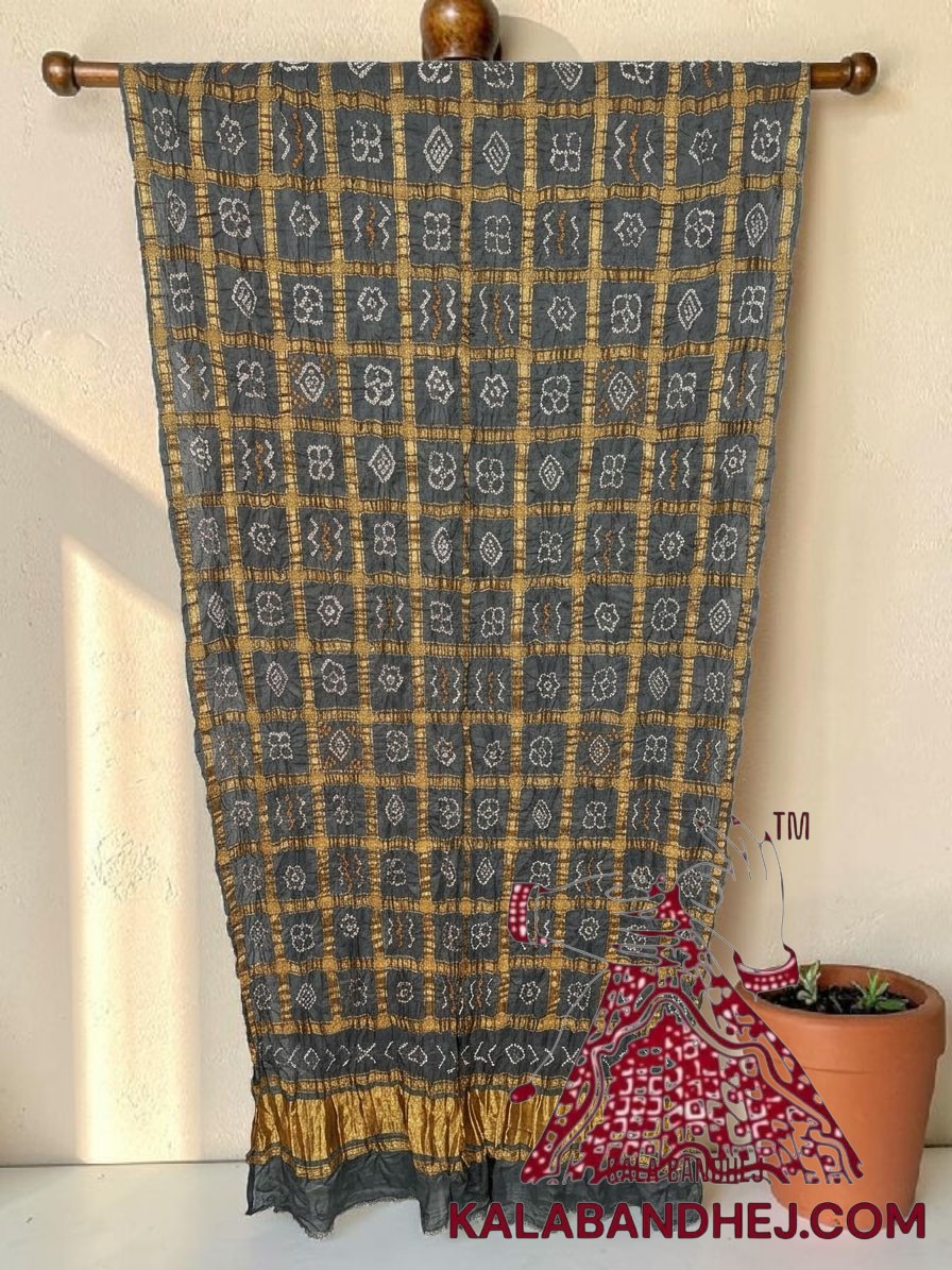 Grey Rai Bandhani Gharchola Dupatta Pure Gaji Silk