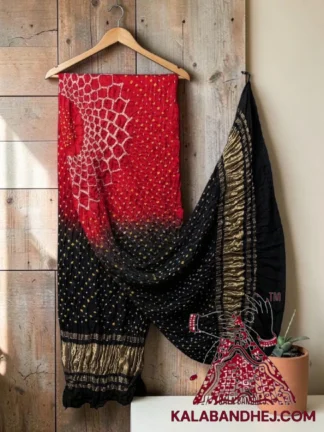 Red Black Makdi Motif Bandhani Dupatta Pure Gaji Silk