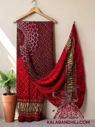 Maroon Red Makdi Motif Bandhani Dupatta Pure Gaji Silk