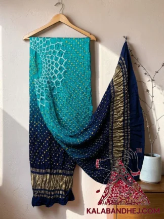 Rama Navy Blue Makdi Motif Bandhani Dupatta Pure Gaji Silk
