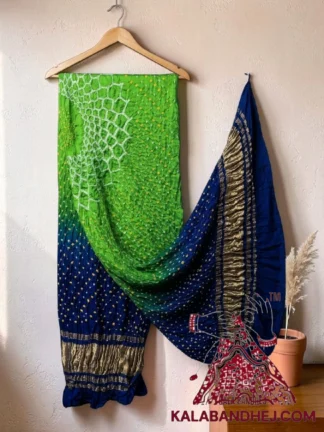 Parrot Blue Makdi Motif Bandhani Dupatta Pure Gaji Silk