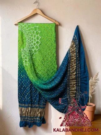 Parrot Rama Blue Makdi Motif Bandhani Dupatta Pure Gaji Silk