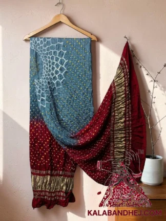 Slate Grey Maroon Makdi Motif Bandhani Dupatta Pure Gaji Silk