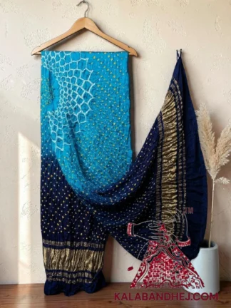 Sky Navy Makdi Motif Bandhani Dupatta Pure Gaji Silk