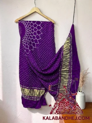 Purple Makdi Motif Bandhani Dupatta Pure Gaji Silk