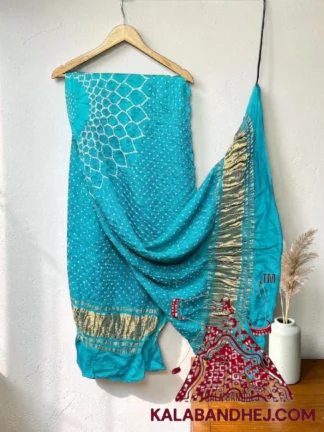 Aqua Sky Makdi Motif Bandhani Dupatta Pure Gaji Silk