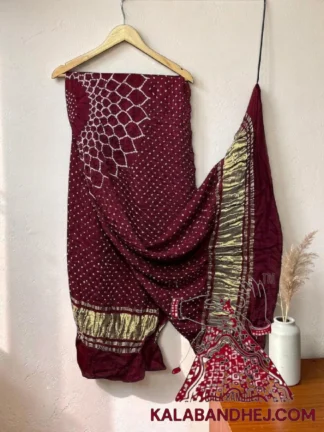 Deep Maroon Makdi Motif Bandhani Dupatta Pure Gaji Silk