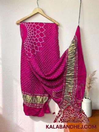 Rani Pink Makdi Motif Bandhani Dupatta Pure Gaji Silk