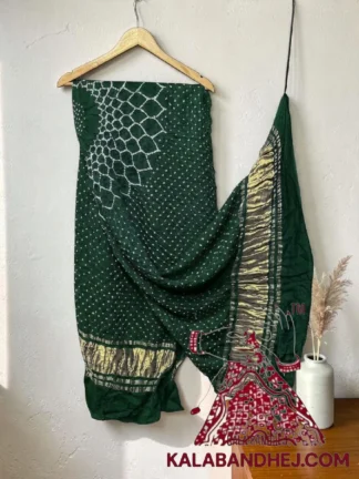 Bottle Green Makdi Motif Bandhani Dupatta Pure Gaji Silk