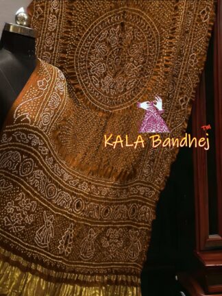 Dark Mustured Bandhani Dupatta Ancient Morlo Pure Gaji Silk