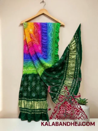 Bottle Green Multi Color Chandrakhani Bandhani Dupatta Pure Gaji Silk