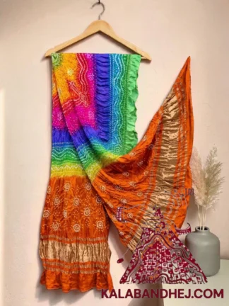 Orange Multi Color Chandrakhani Bandhani Dupatta Pure Gaji Silk