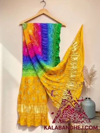 Yellow Multi Color Chandrakhani Bandhani Dupatta Pure Gaji Silk