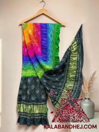 Slate Grey Multi Color Chandrakhani Bandhani Dupatta Pure Gaji Silk