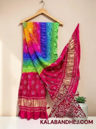 Pink Multi Color Chandrakhani Bandhani Dupatta Pure Gaji Silk