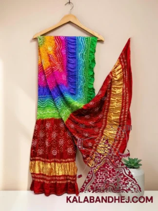 Red Multi Color Chandrakhani Bandhani Dupatta Pure Gaji Silk