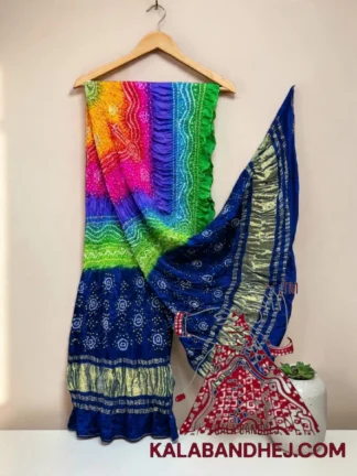 Dark Blue Multi Color Chandrakhani Bandhani Dupatta Pure Gaji Silk