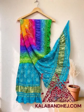 Sky Multi Color Chandrakhani Bandhani Dupatta Pure Gaji Silk