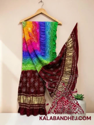 Dark Maroon Multi Color Chandrakhani Bandhani Dupatta Pure Gaji Silk