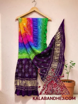 Purple Multi Color Chandrakhani Bandhani Dupatta Pure Gaji Silk