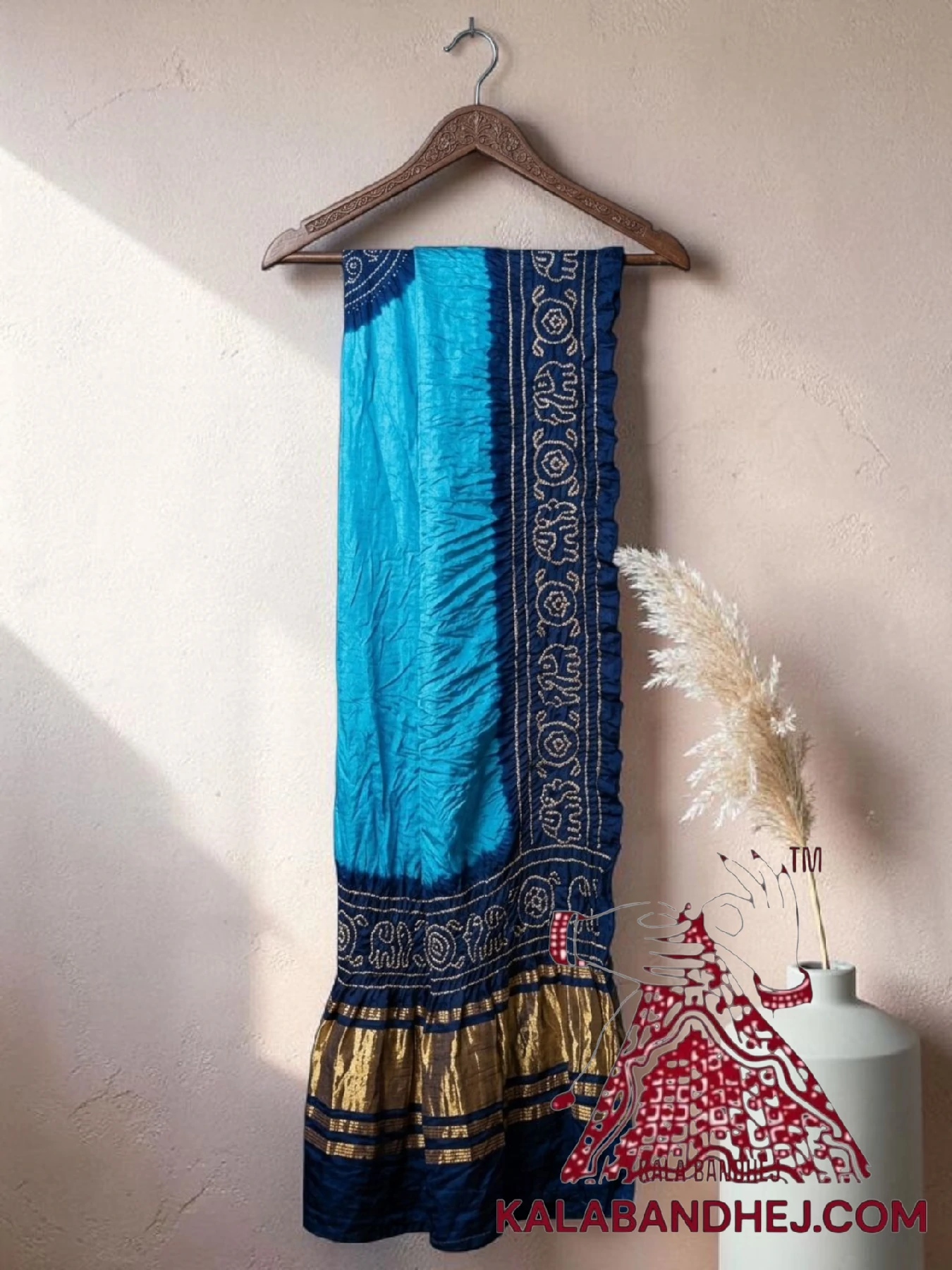 Sky Blue Navy Blue Panetar Bandhani Dupatta with Hathi Border Pure Gaji Silk