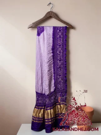 Lavender Purple Panetar Bandhani Dupatta with Hathi Border Pure Gaji Silk