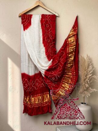 Red White Panetar Bandhani Dupatta Pure Modal Silk