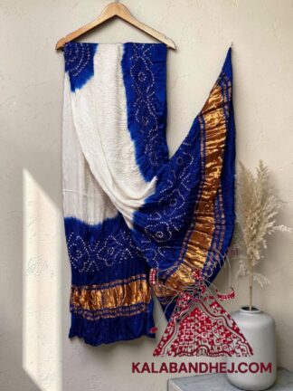 Blue White Panetar Bandhani Dupatta Pure Modal Silk