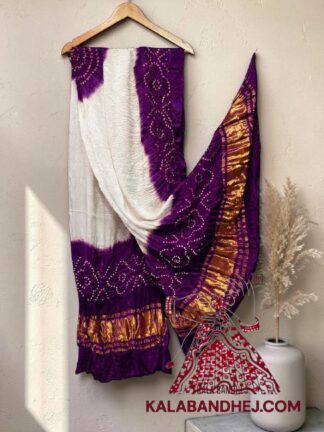 Purple White Panetar Bandhani Dupatta Pure Modal Silk