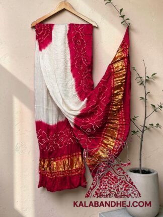 Rani Pink White Panetar Bandhani Dupatta Pure Modal Silk