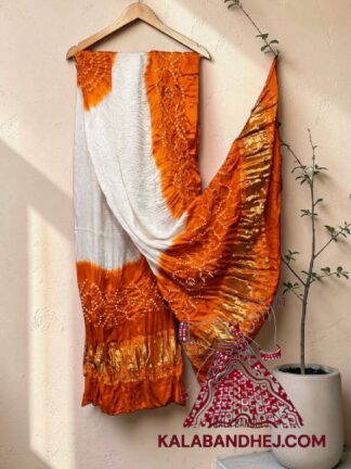 Orange White Panetar Bandhani Dupatta Pure Modal Silk
