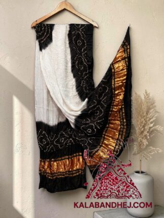 Black White Panetar Bandhani Dupatta Pure Modal Silk