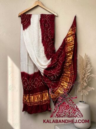 Marron White Panetar Bandhani Dupatta Pure Modal Silk