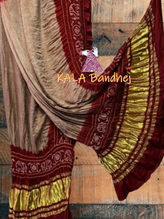 Chickoo Maroon Panetar Bandhani Dupatta Pure Gaji Silk