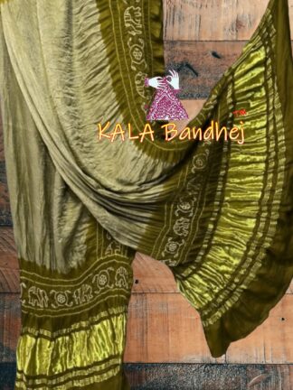 Creme Khaki Panetar Bandhani Dupatta Pure Gaji Silk