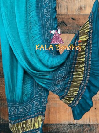 Sky Peacock Panetar Bandhani Dupatta Pure Gaji Silk