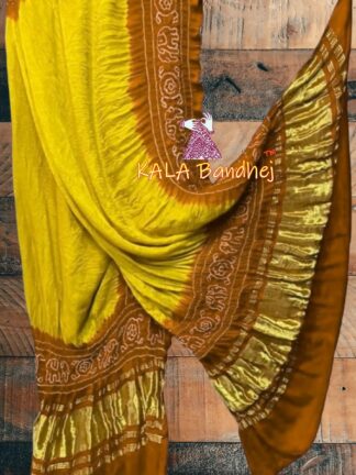 Yellow Rust Panetar Bandhani Dupatta Pure Gaji Silk