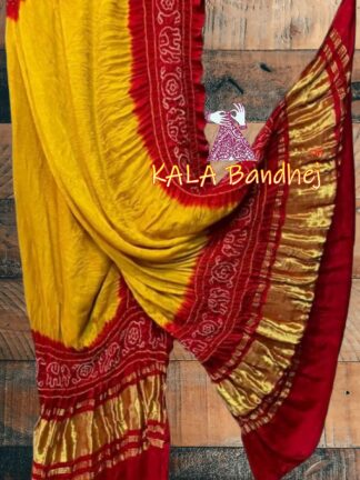 Golden Red Panetar Bandhani Dupatta Pure Gaji Silk