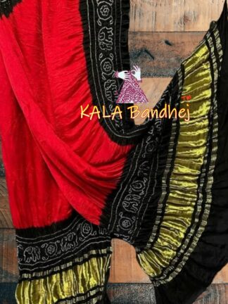 Red Black Panetar Bandhani Dupatta Pure Gaji Silk
